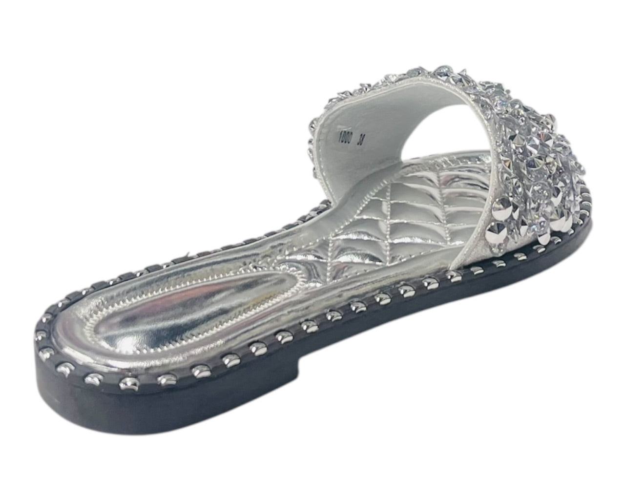 Diamante Gem Stone Cushioned Insole Open Toe Flat Slider