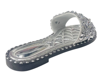Diamante Gem Stone Cushioned Insole Open Toe Flat Slider
