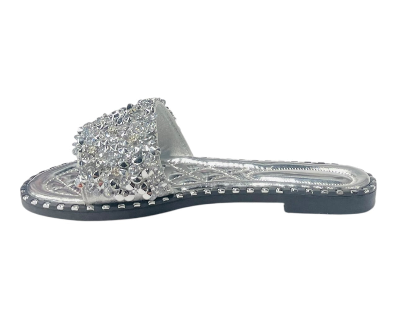 Diamante Gem Stone Cushioned Insole Open Toe Flat Slider
