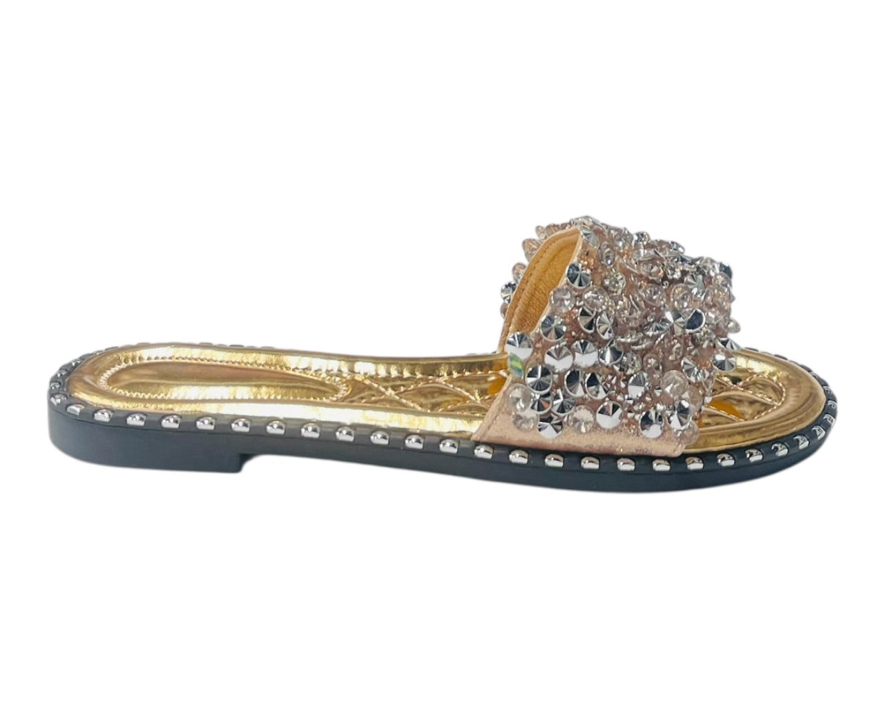 Diamante Gem Stone Cushioned Insole Open Toe Flat Slider