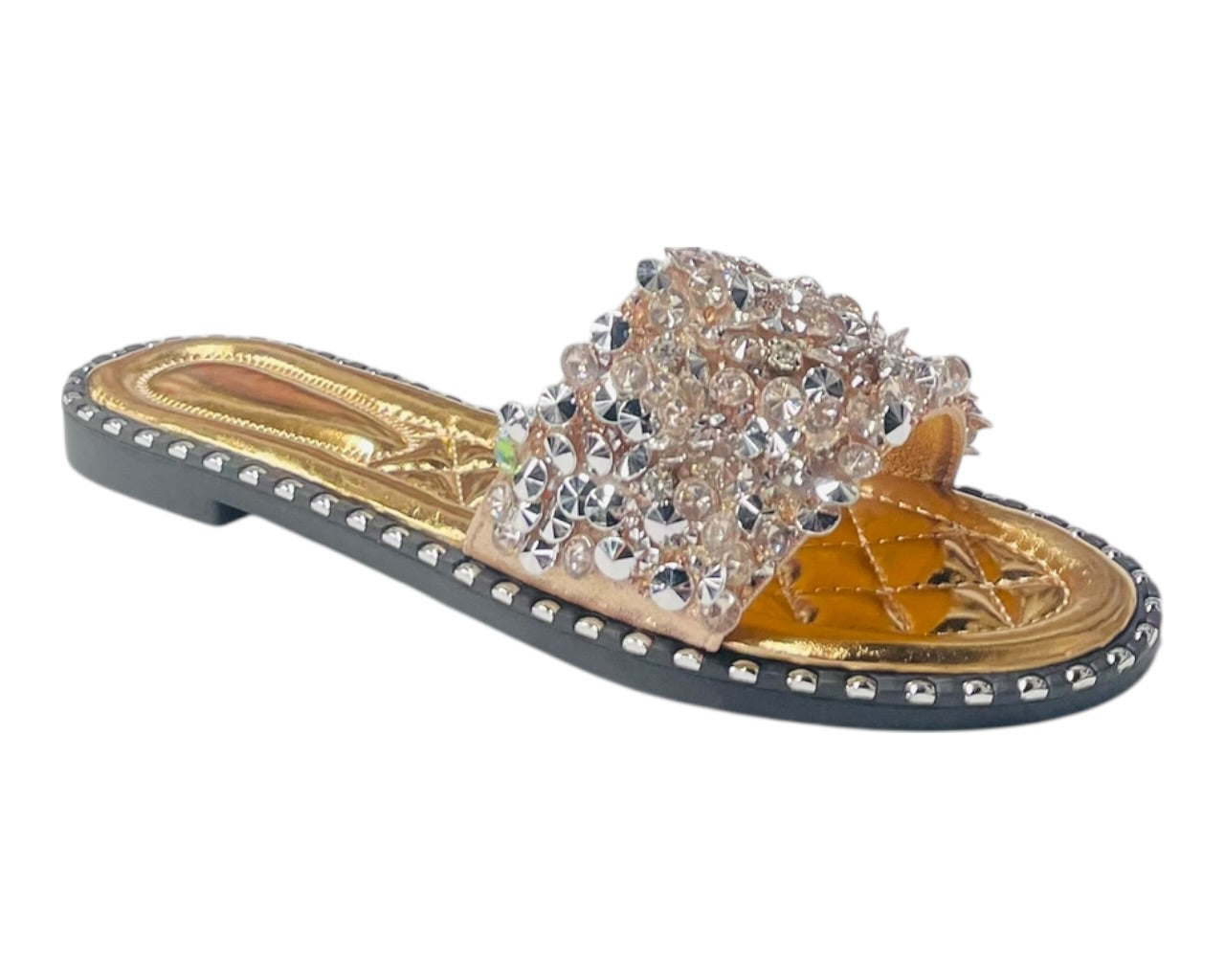 Diamante Gem Stone Cushioned Insole Open Toe Flat Slider