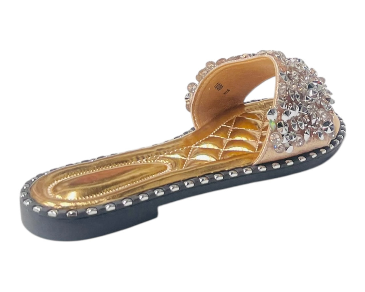 Diamante Gem Stone Cushioned Insole Open Toe Flat Slider