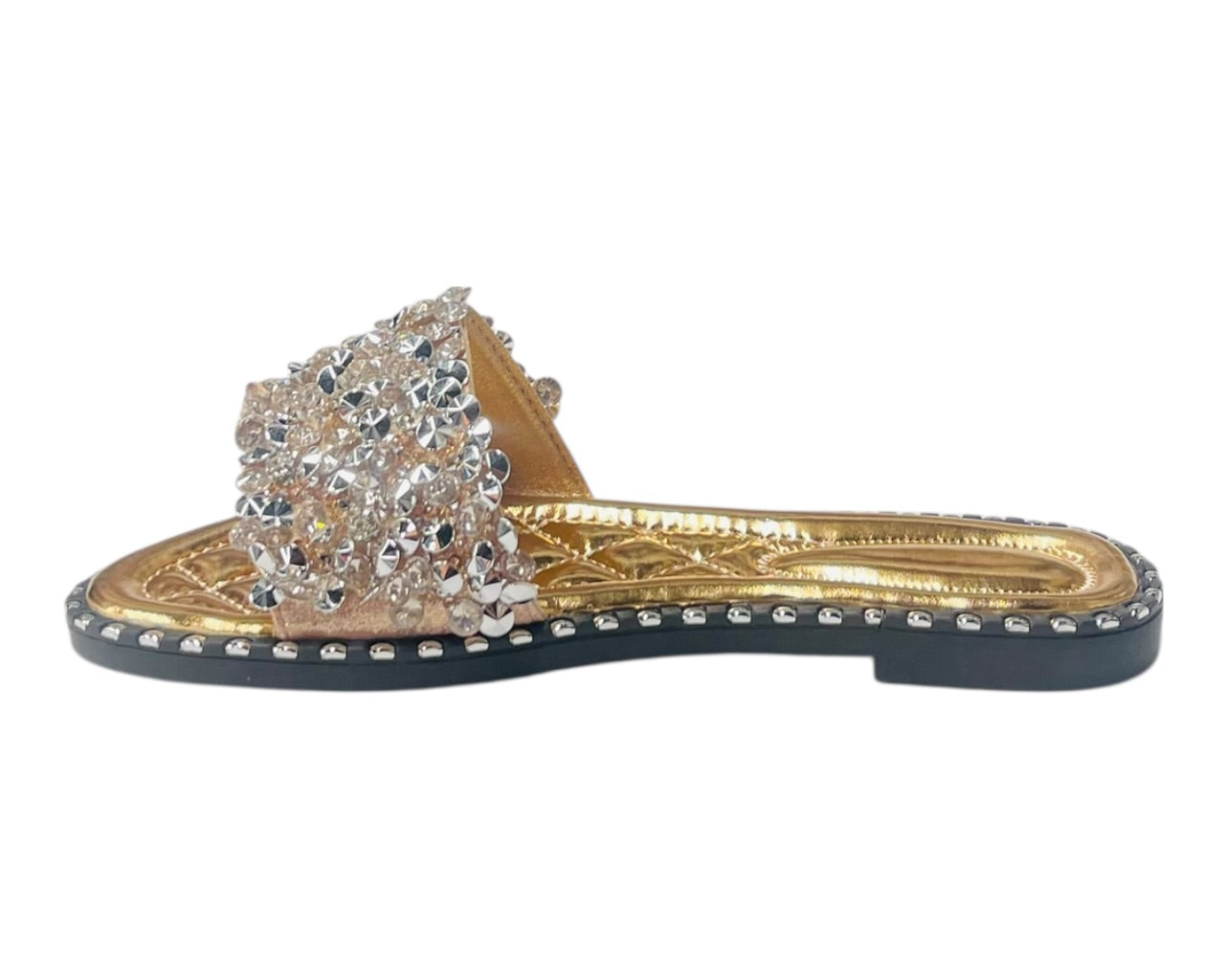 Diamante Gem Stone Cushioned Insole Open Toe Flat Slider