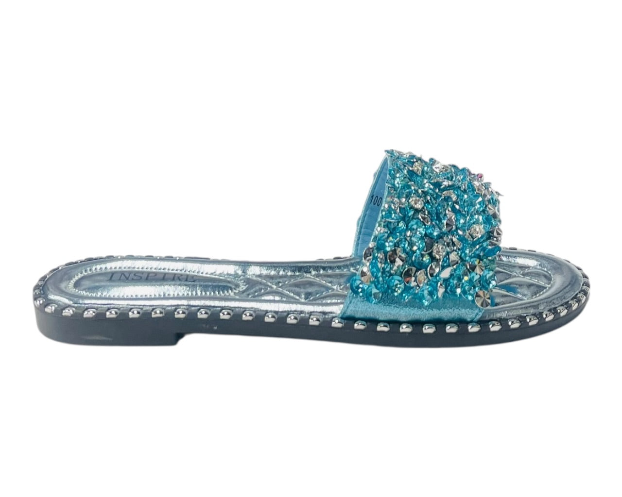 Diamante Gem Stone Cushioned Insole Open Toe Flat Slider
