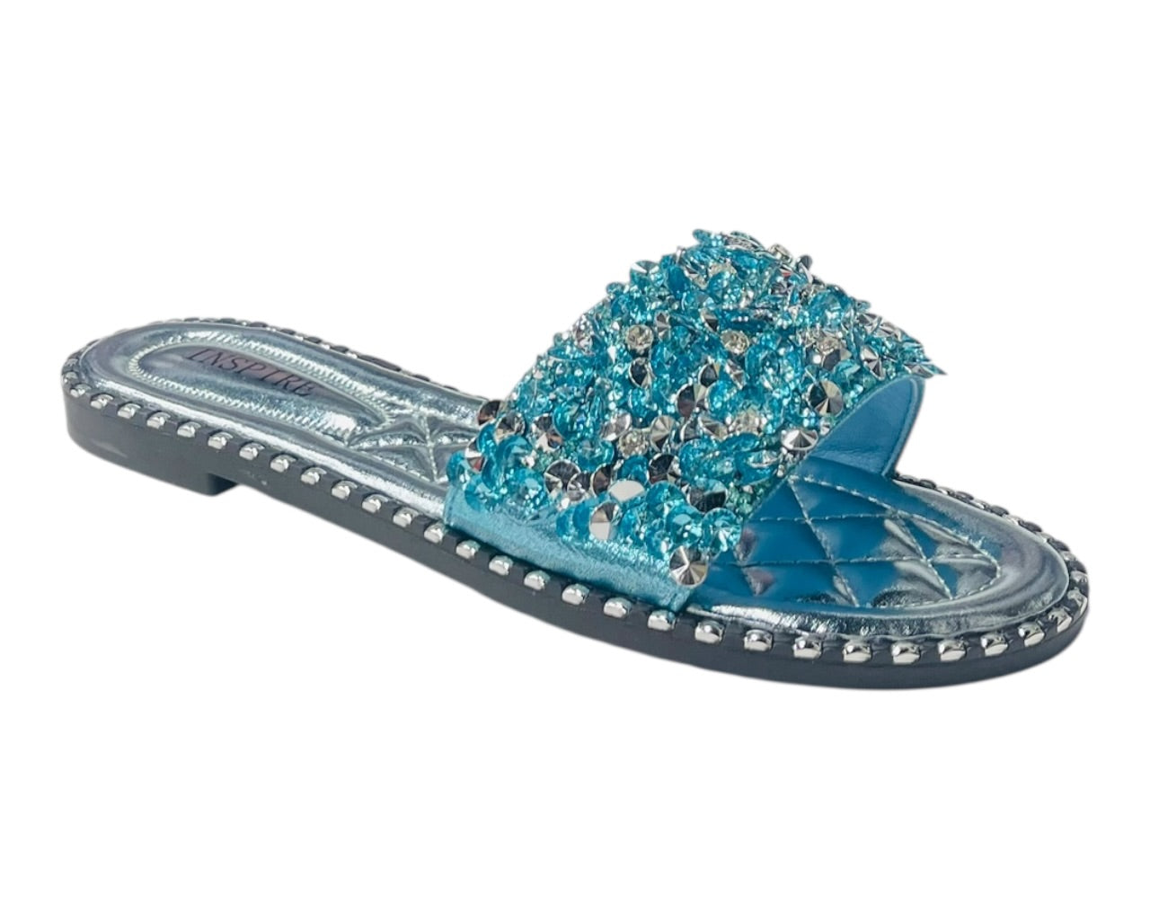 Diamante Gem Stone Cushioned Insole Open Toe Flat Slider