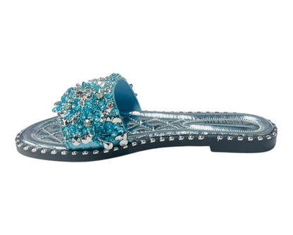 Diamante Gem Stone Cushioned Insole Open Toe Flat Slider