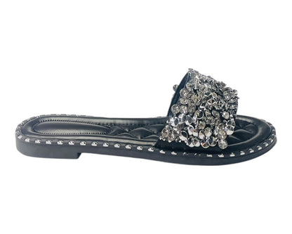 Diamante Gem Stone Cushioned Insole Open Toe Flat Slider