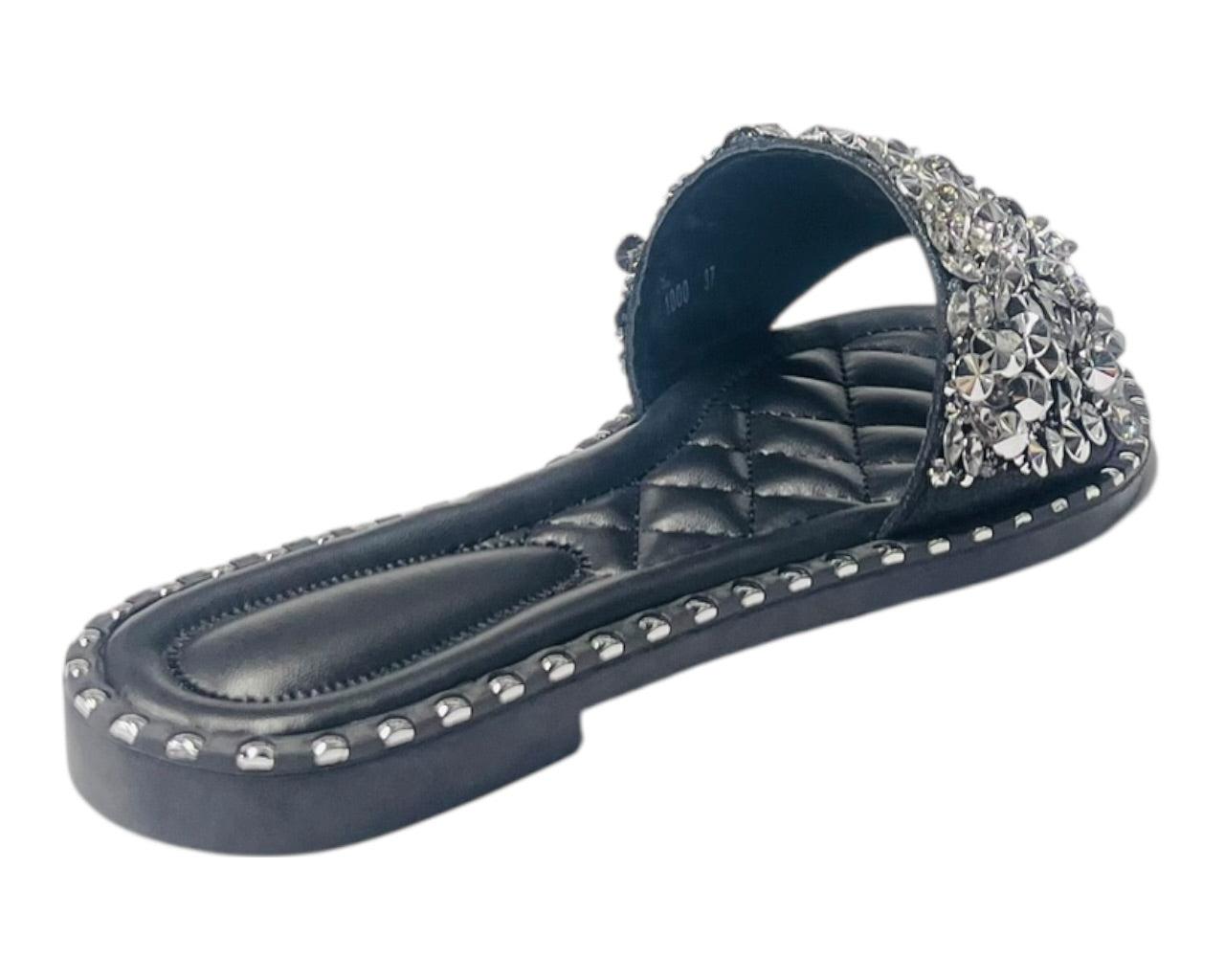 Diamante Gem Stone Cushioned Insole Open Toe Flat Slider