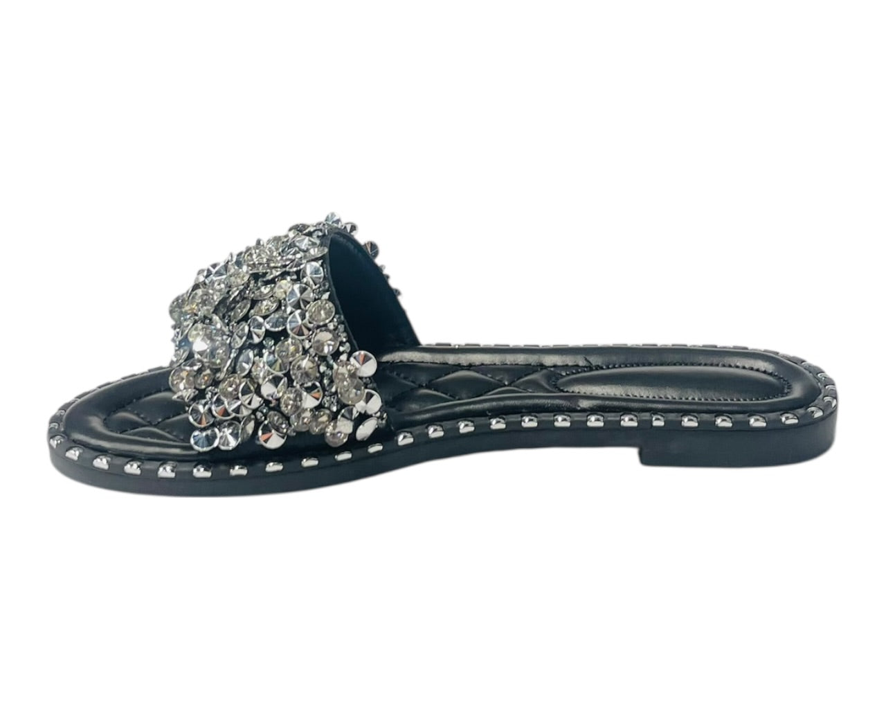 Diamante Gem Stone Cushioned Insole Open Toe Flat Slider