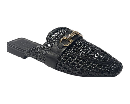 Woven Horsebit Flat Mule
