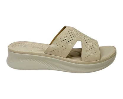 Lightweight Perforated Slip On Wedge Sandals