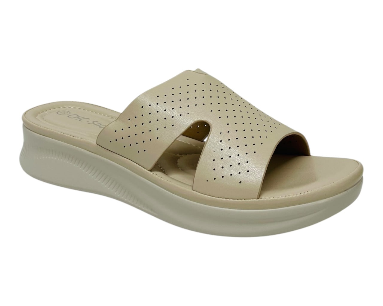 Lightweight Perforated Slip On Wedge Sandals
