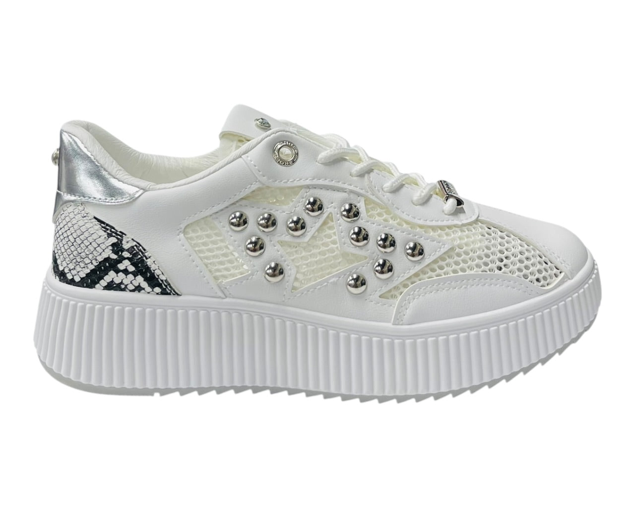 Platform Mesh Stud Lace Up Trainers