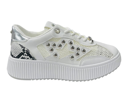 Platform Mesh Stud Lace Up Trainers