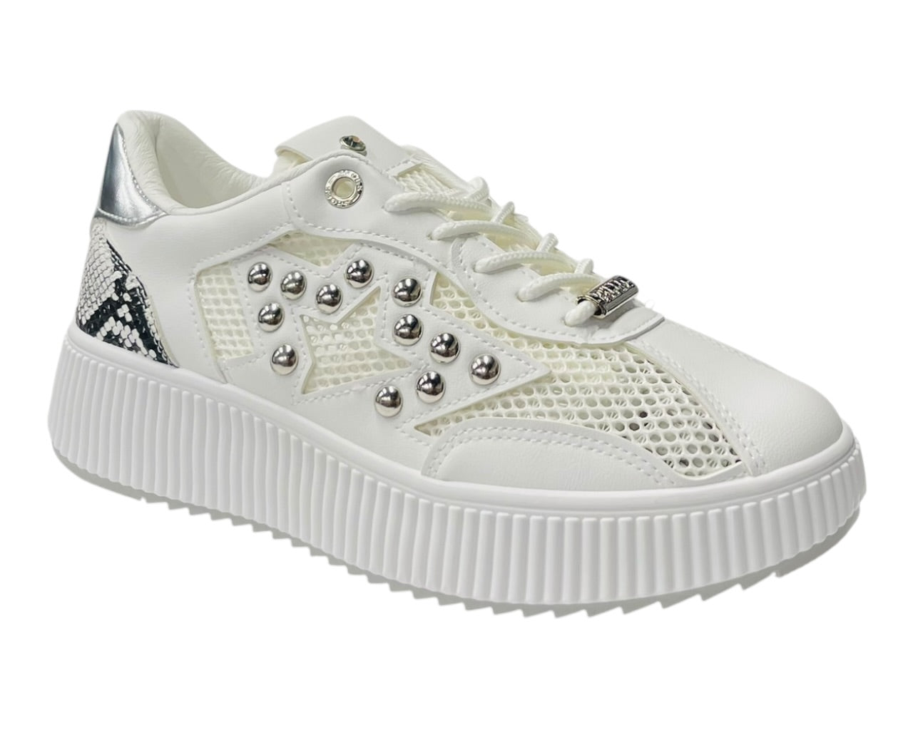 Platform Mesh Stud Lace Up Trainers