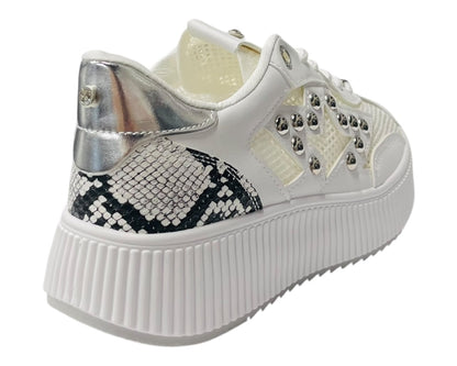 Platform Mesh Stud Lace Up Trainers