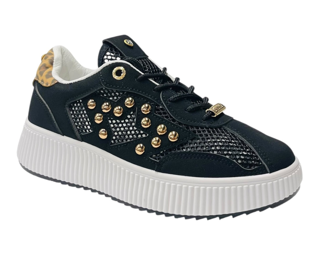 Platform Mesh Stud Lace Up Trainers