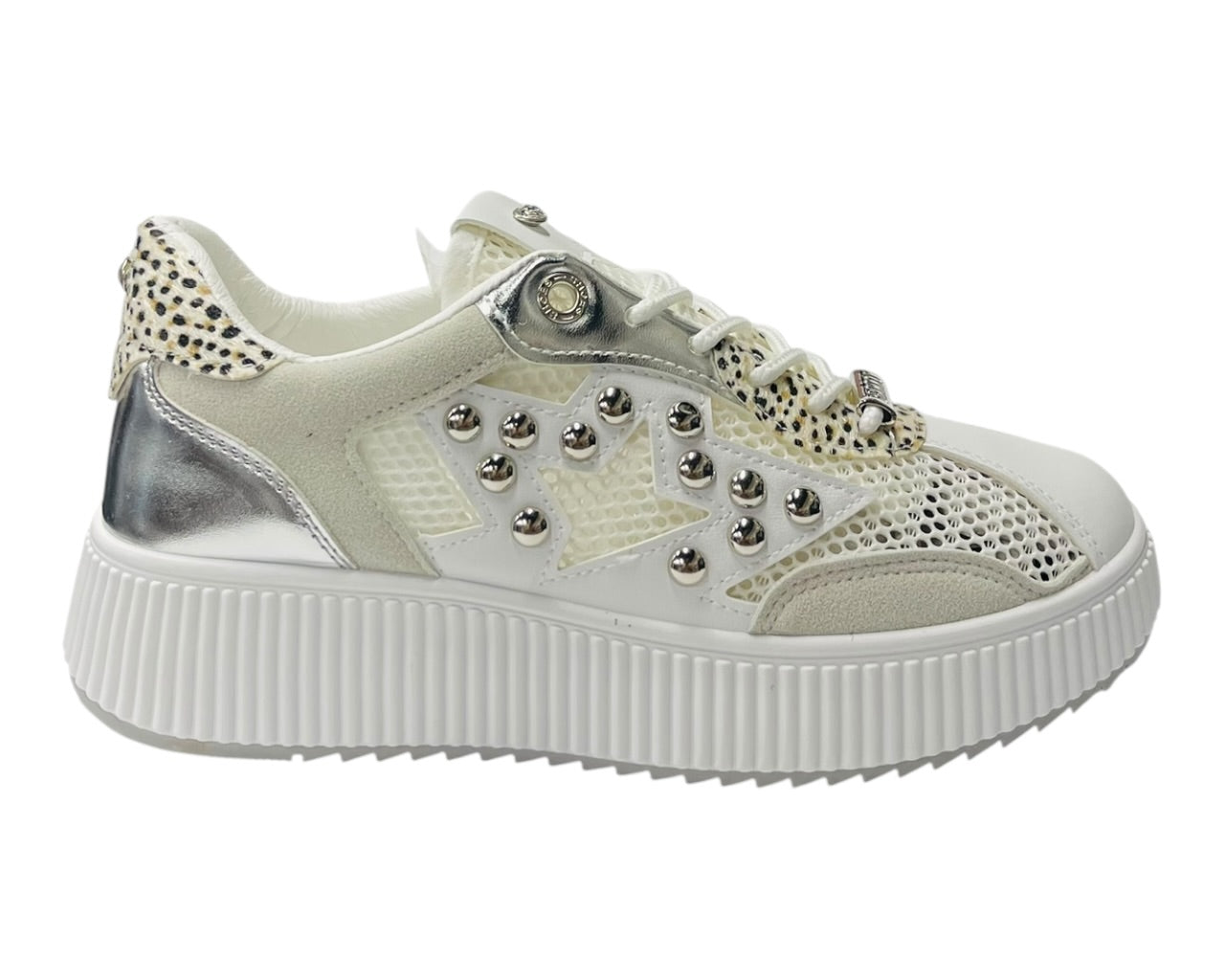 Platform Mesh Stud Lace Up Trainers