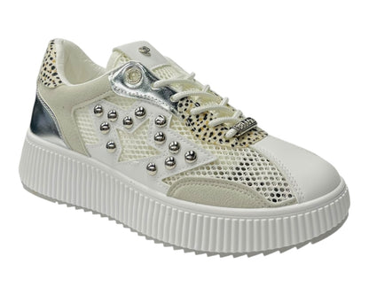 Platform Mesh Stud Lace Up Trainers