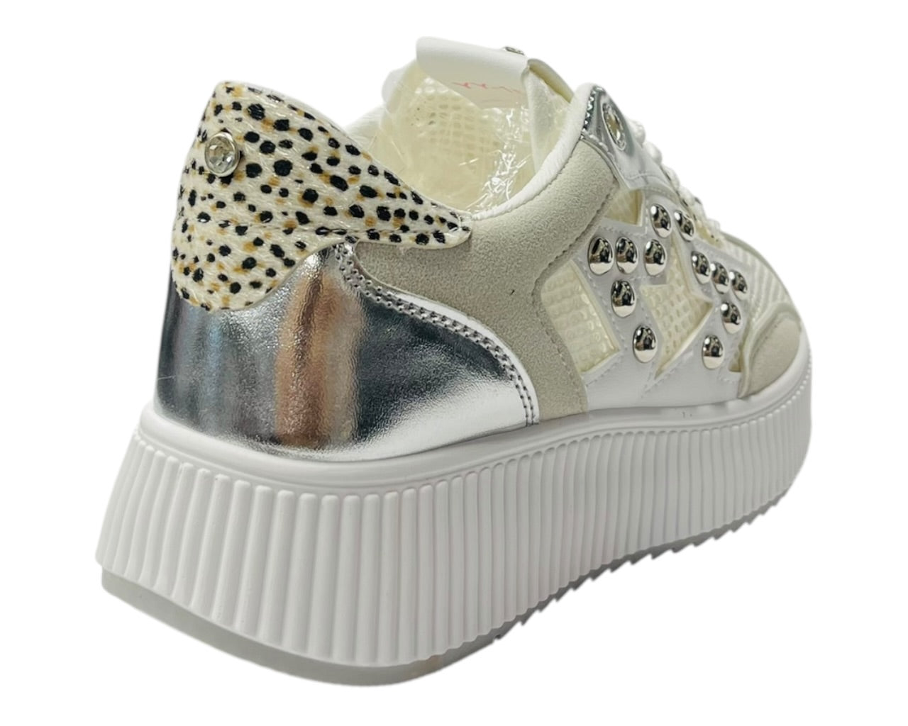 Platform Mesh Stud Lace Up Trainers