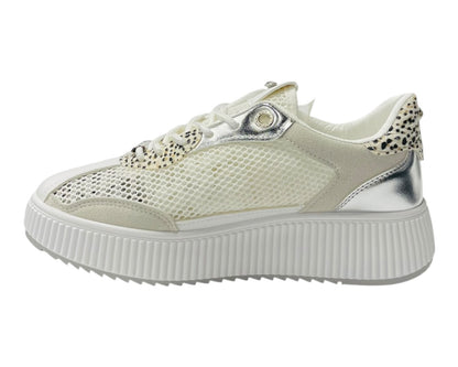 Platform Mesh Stud Lace Up Trainers