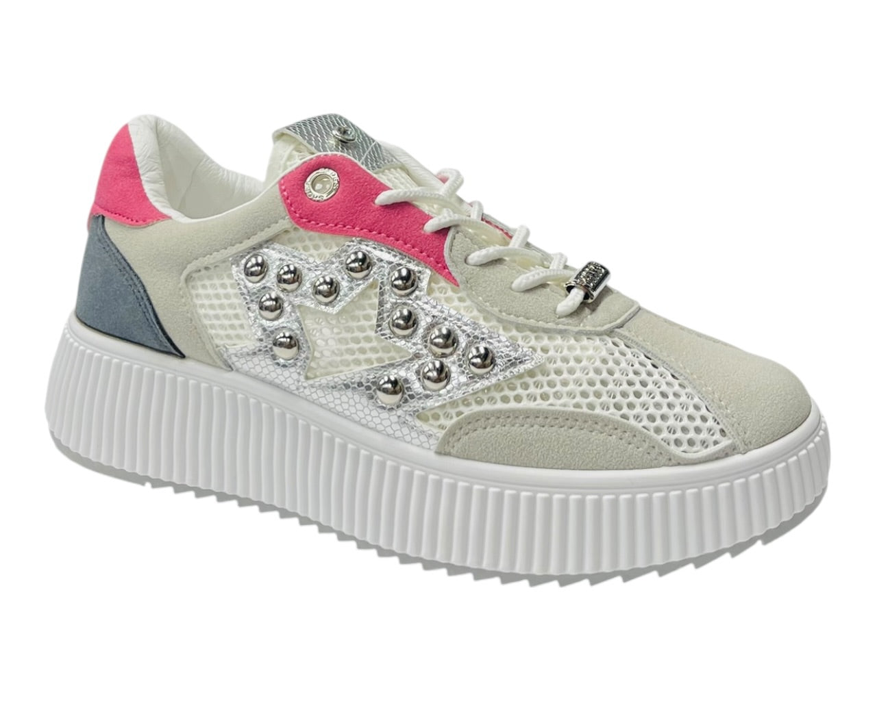 Platform Mesh Stud Lace Up Trainers