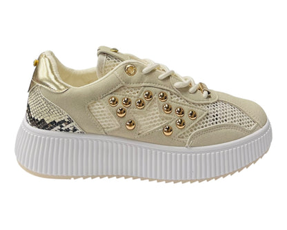 Platform Mesh Stud Lace Up Trainers