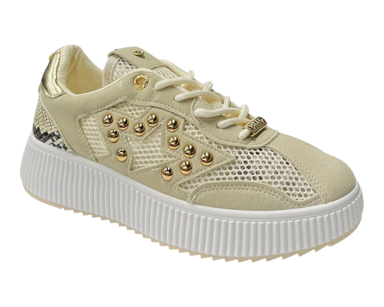 Platform Mesh Stud Lace Up Trainers