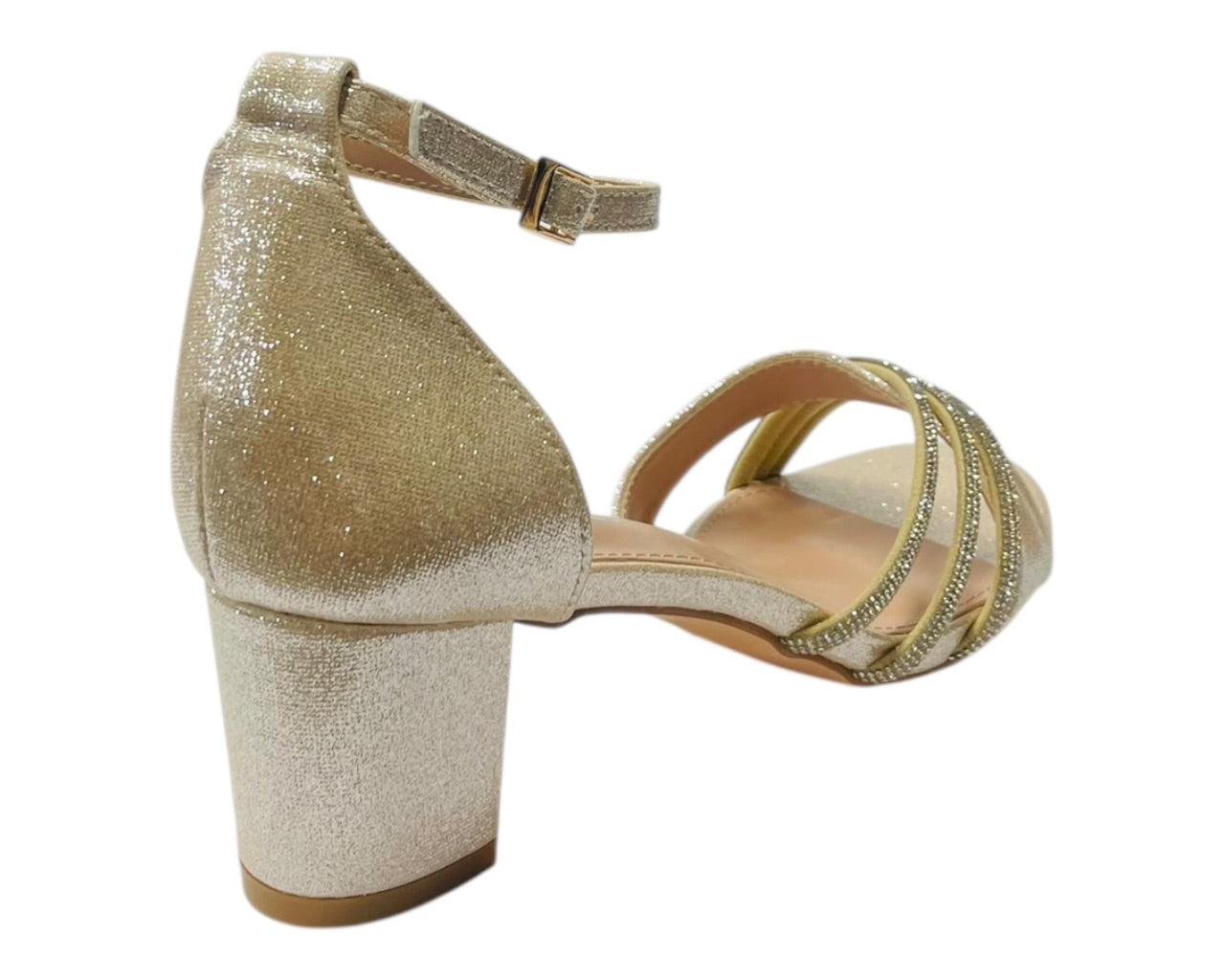Diamante Ankle Strap Glitter Block Heel Shoes