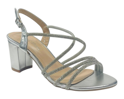 Diamante Glitter Ankle Strap Block Heel Shoes