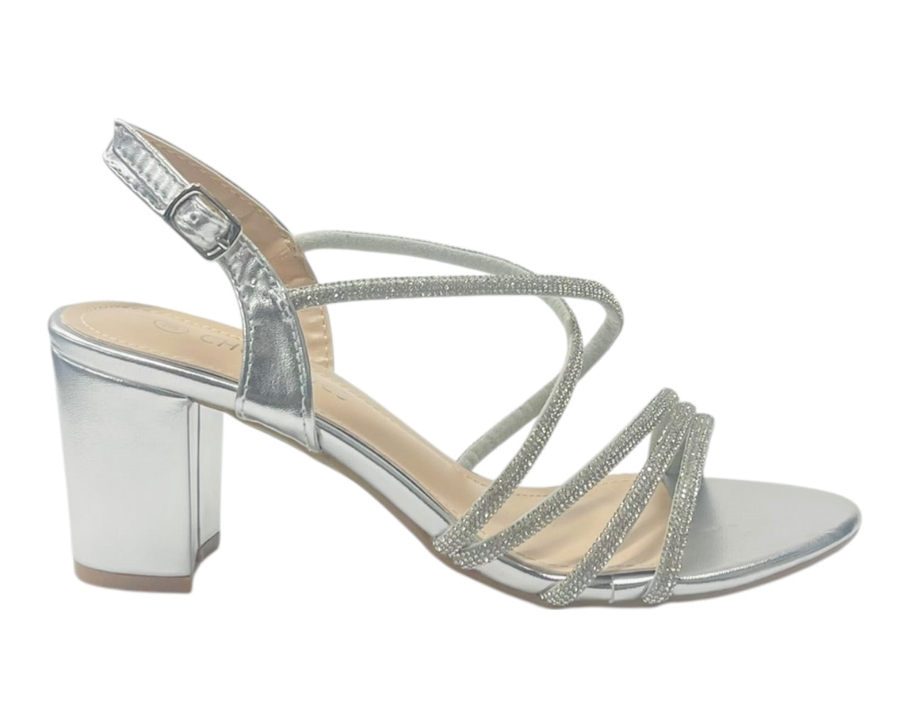 Diamante Glitter Ankle Strap Block Heel Shoes