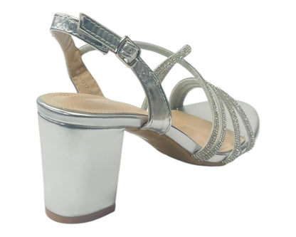 Diamante Glitter Ankle Strap Block Heel Shoes