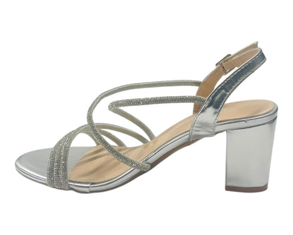 Diamante Glitter Ankle Strap Block Heel Shoes