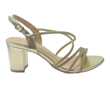 Diamante Glitter Ankle Strap Block Heel Shoes