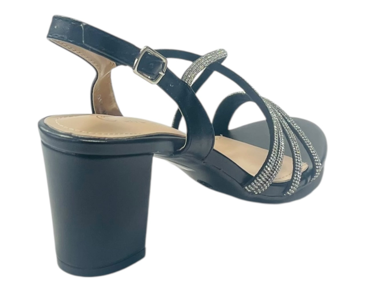 Diamante Glitter Ankle Strap Block Heel Shoes
