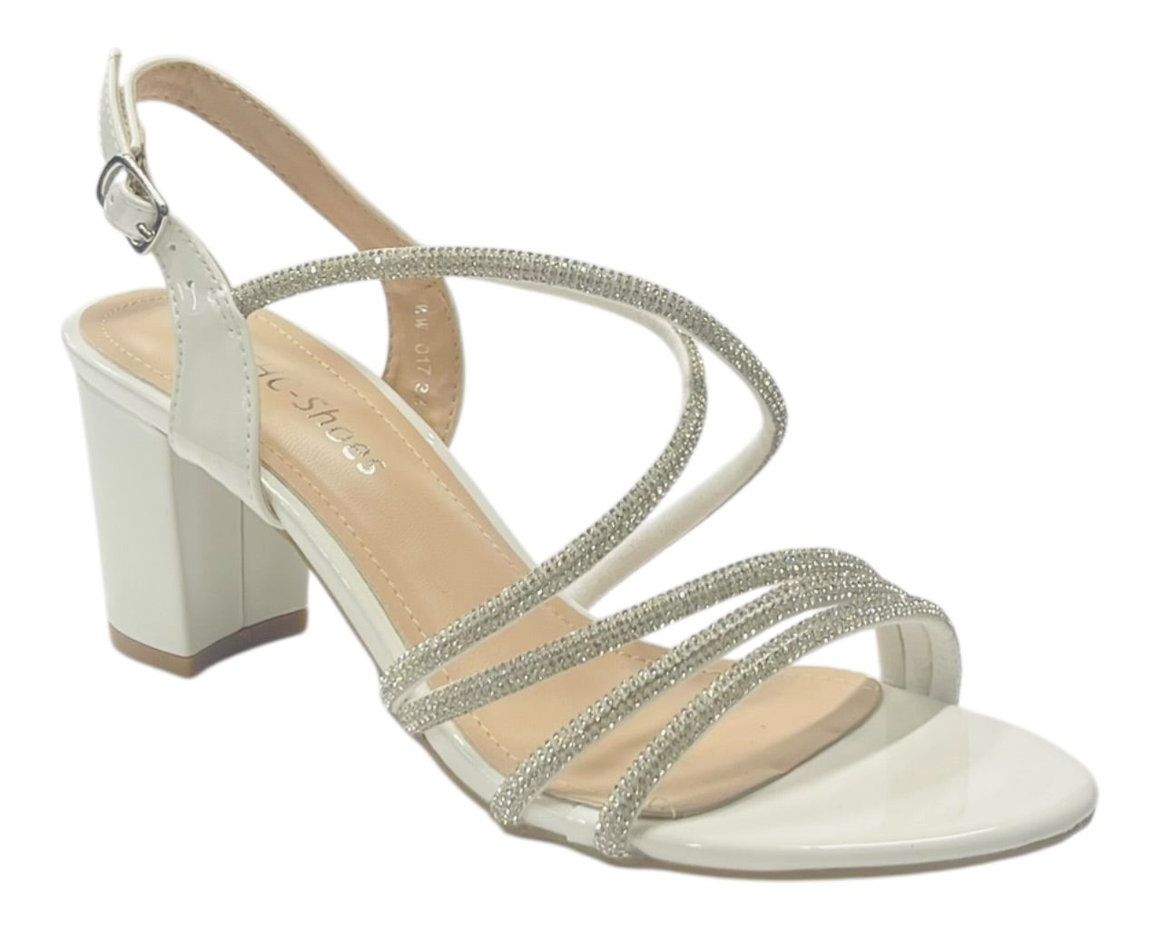Diamante Glitter Ankle Strap Block Heel Shoes