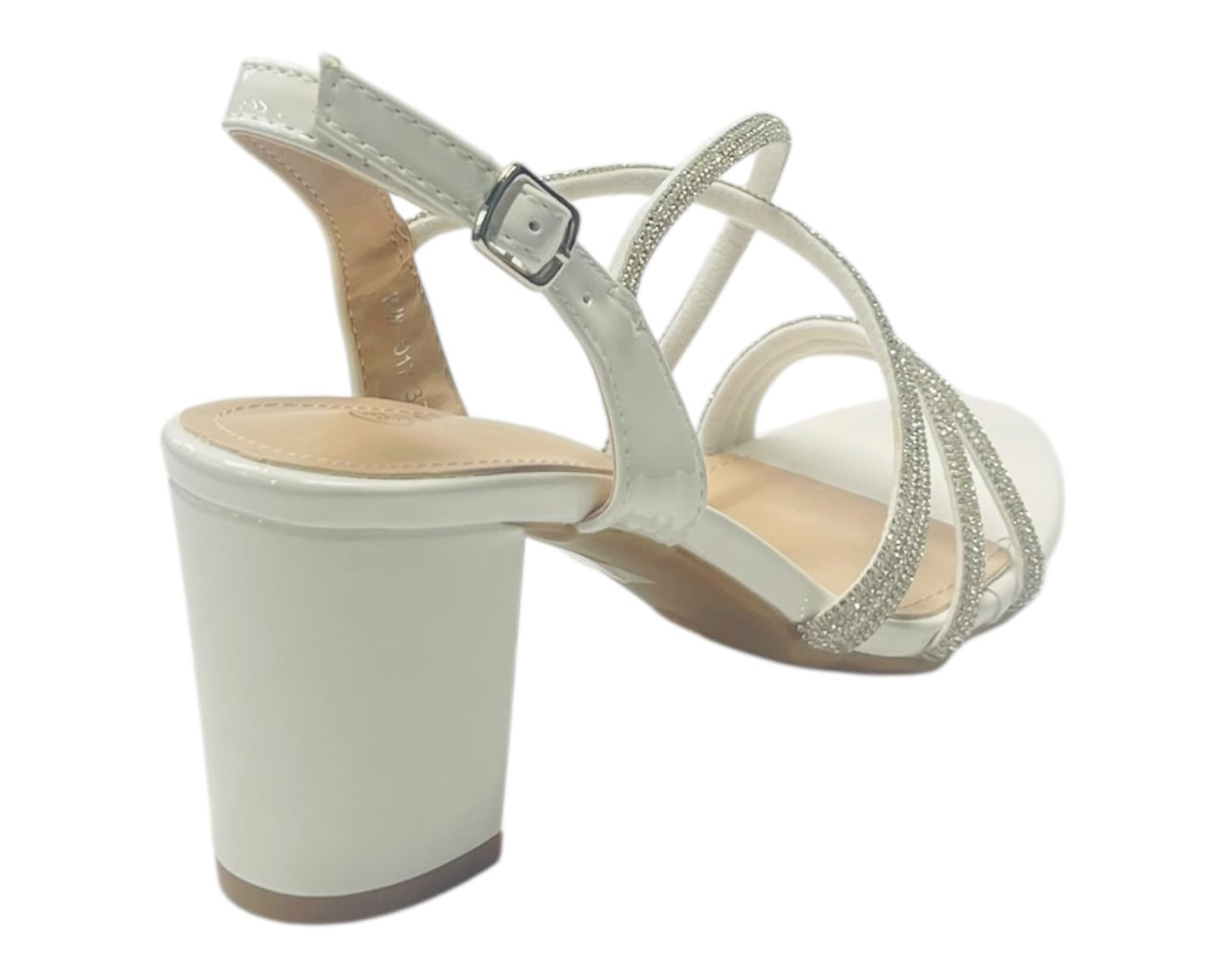 Diamante Glitter Ankle Strap Block Heel Shoes