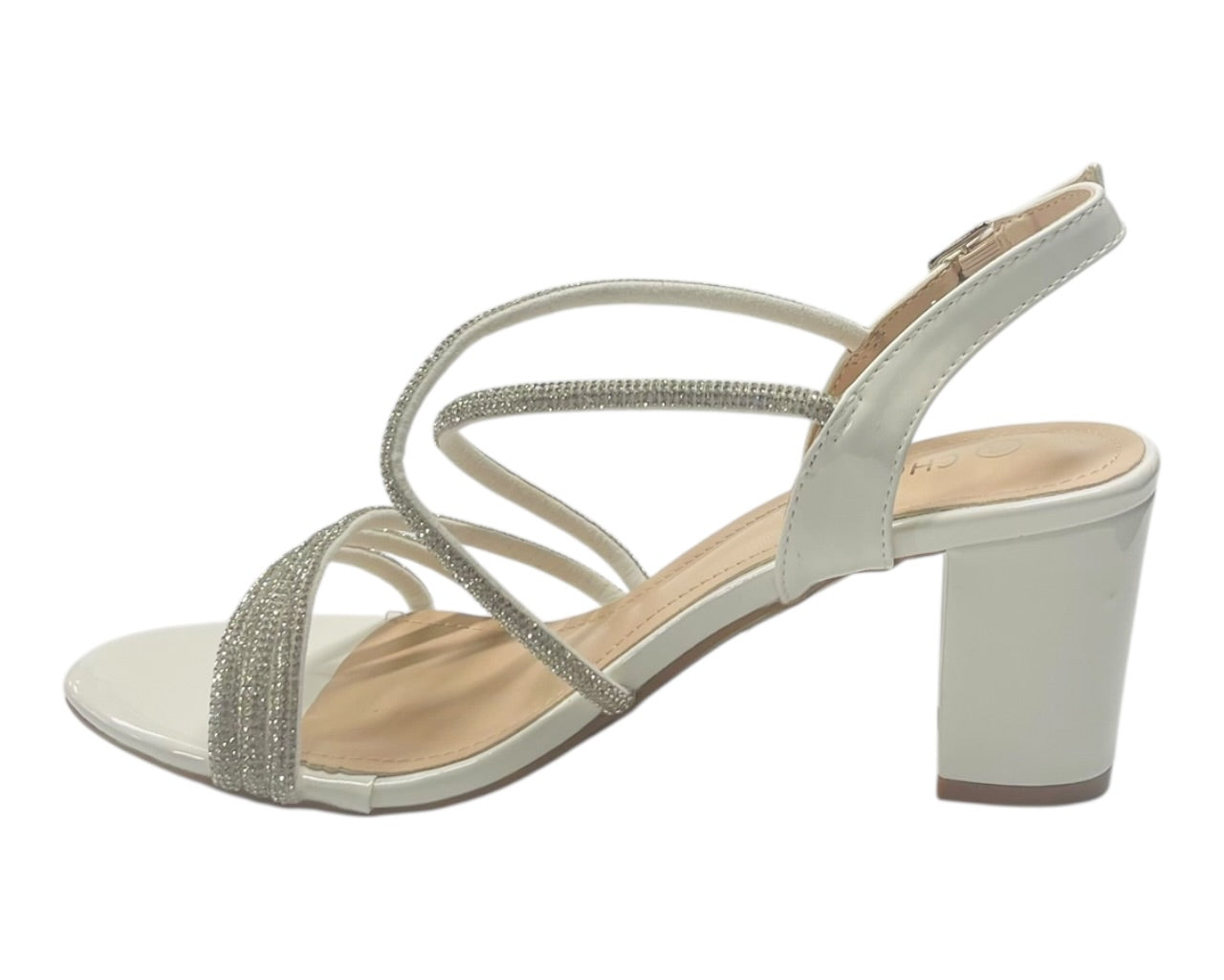 Diamante Glitter Ankle Strap Block Heel Shoes