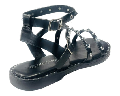 Double Ankle Strap Stud Gladiator Flat Sandals