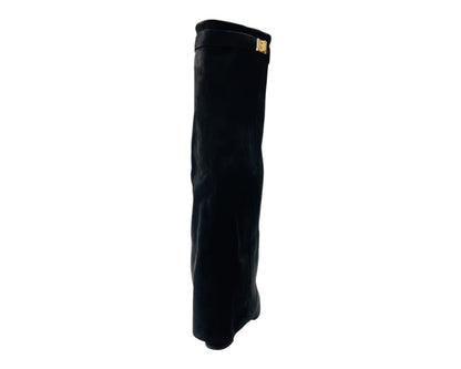Knee High Faux Suede Fold Over Block Heel Boots