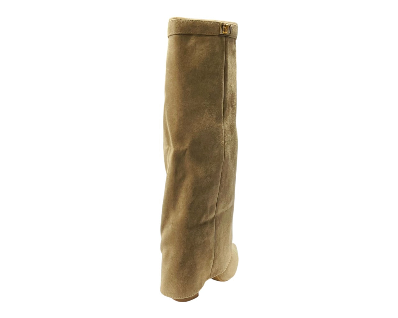 Knee High Faux Suede Fold Over Block Heel Boots