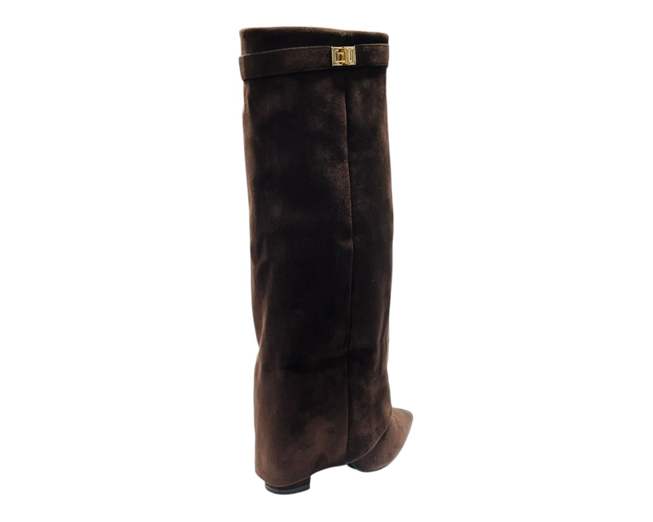 Knee High Faux Suede Fold Over Block Heel Boots