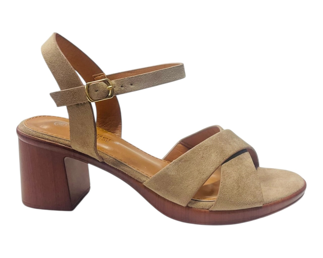 Lightweight Cross Over Wood Effect Heeled Sandals