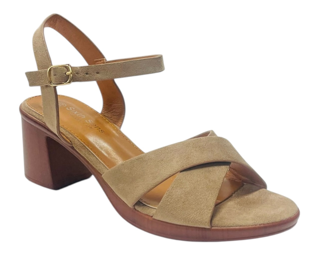 Lightweight Cross Over Wood Effect Heeled Sandals