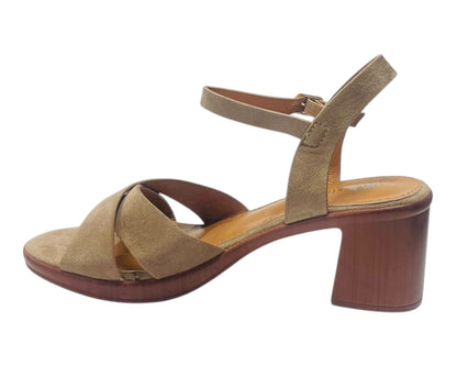 Lightweight Cross Over Wood Effect Heeled Sandals