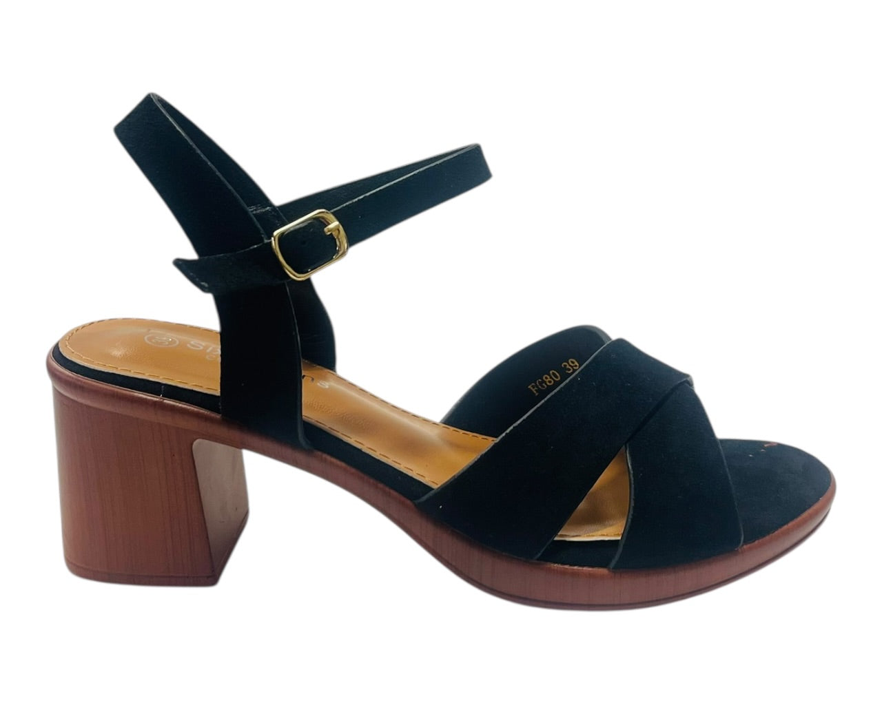 Lightweight Cross Over Wood Effect Heeled Sandals