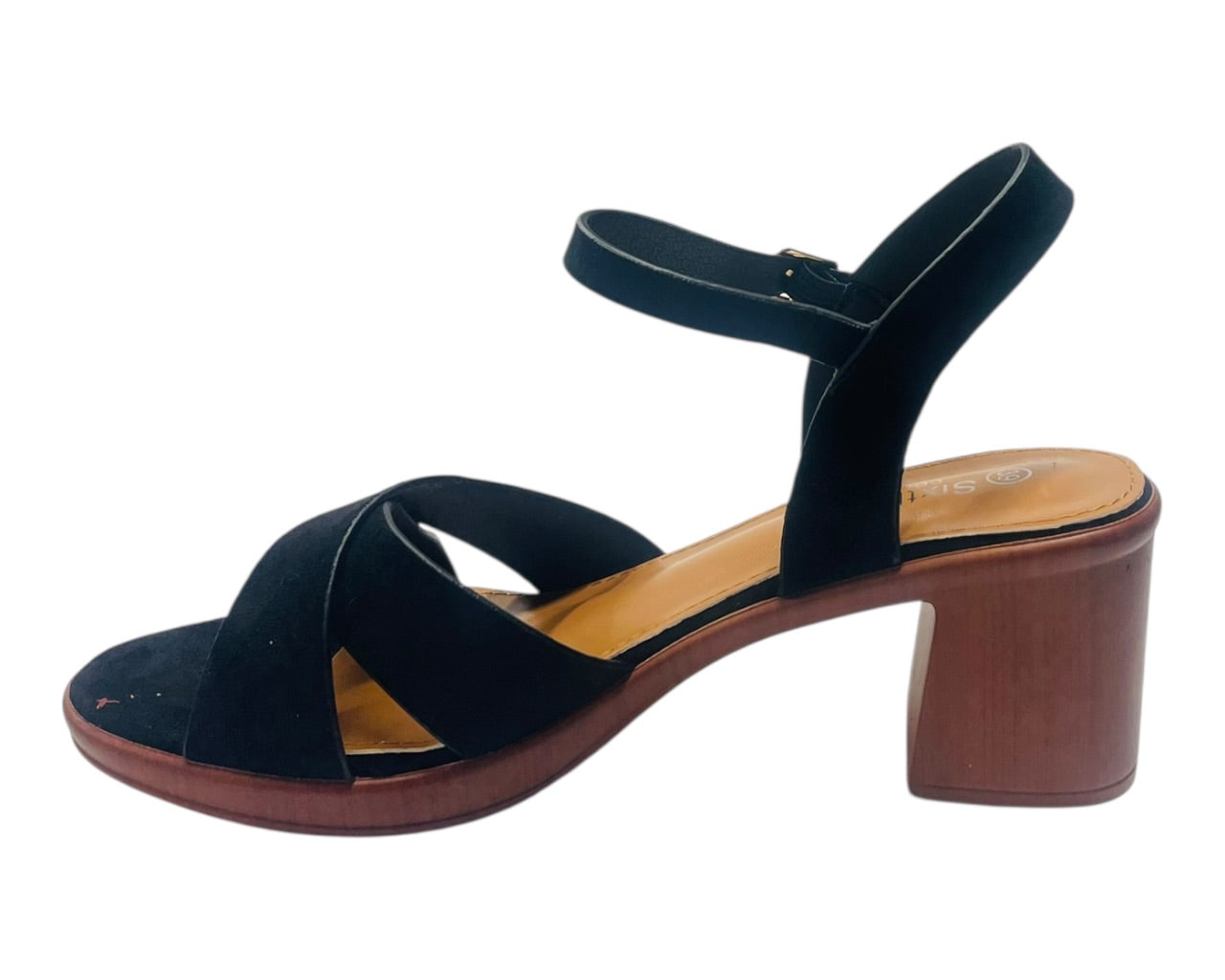 Lightweight Cross Over Wood Effect Heeled Sandals