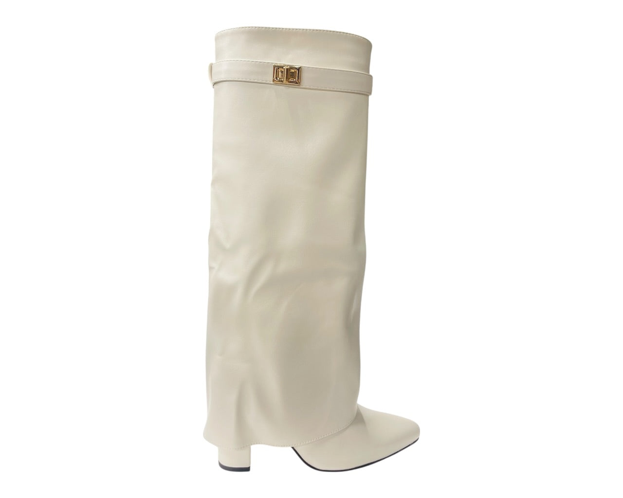 Knee High Faux Leather Fold Over Block Heel Boots