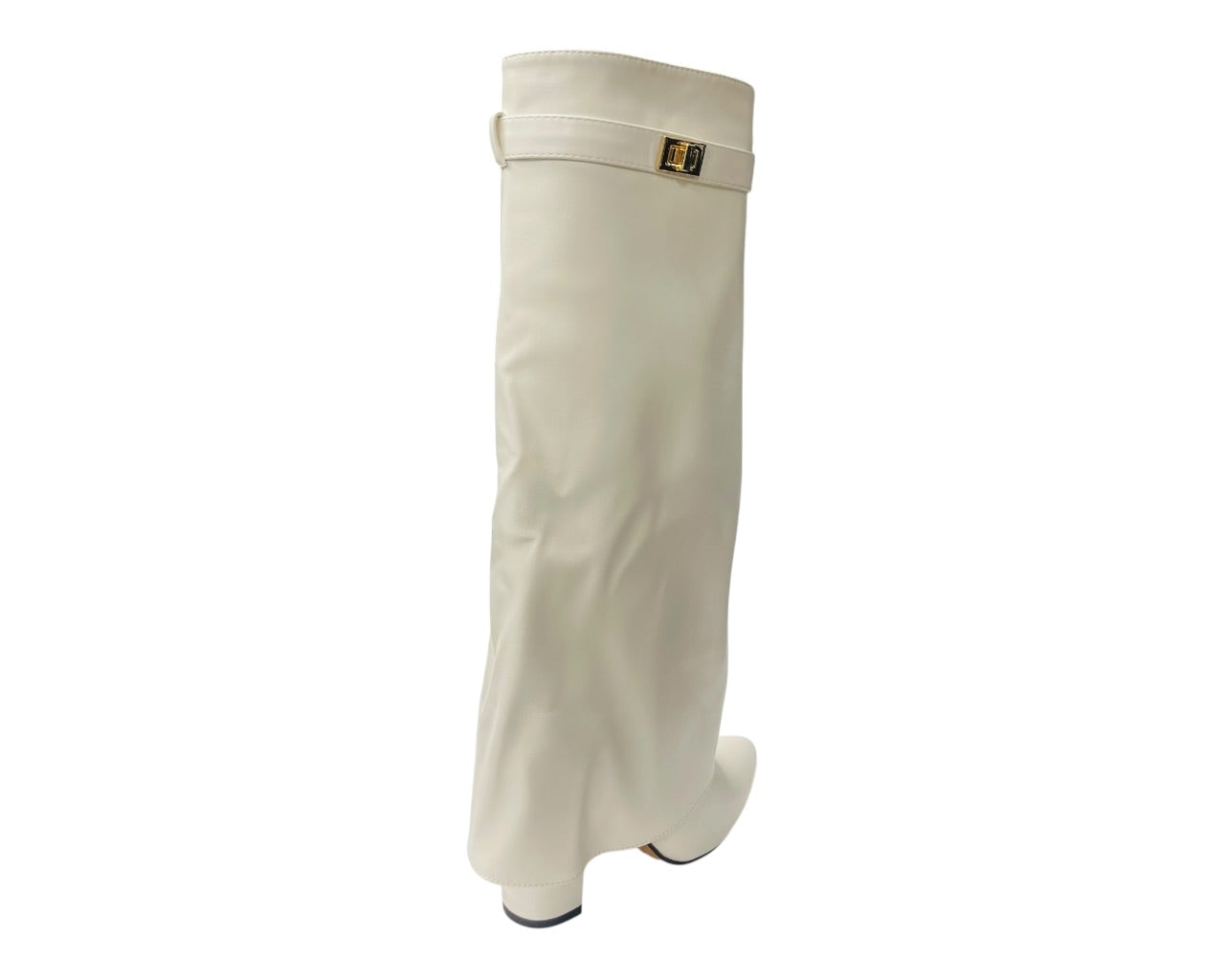 Knee High Faux Leather Fold Over Block Heel Boots