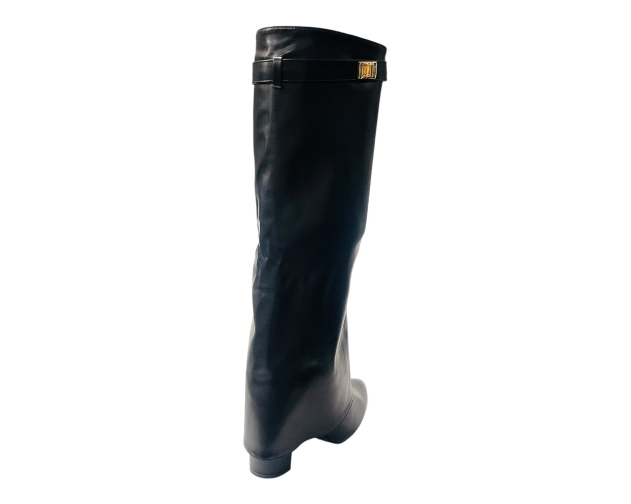 Knee High Faux Leather Fold Over Block Heel Boots